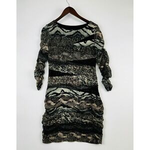 Alberto Makali Y2K Mob Wife Ruched Bodycon Dress Size 8 Snakeskin Animal Print